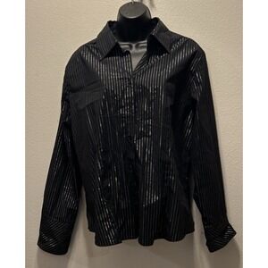 Tangents Stretch‎ Black With Silver Accents Button Up Shirt Size 1XL